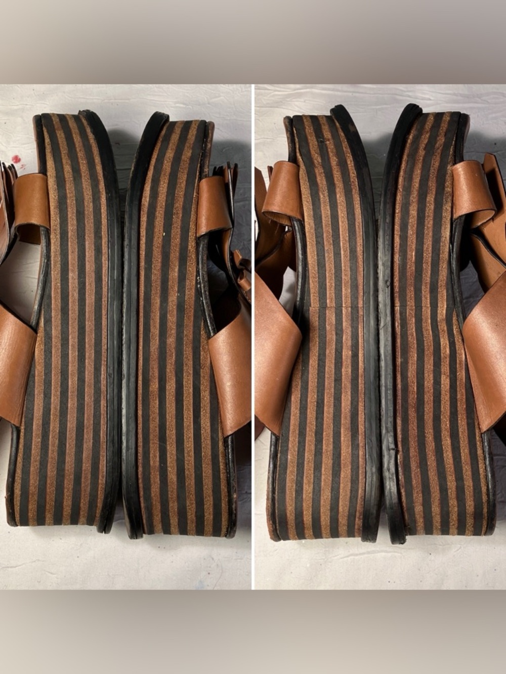 Minelli 90s Y2K Chunky Creeper Platform Sandals Kiltie Fringe Brown Gold Boho 10 - Picture 7 of 8